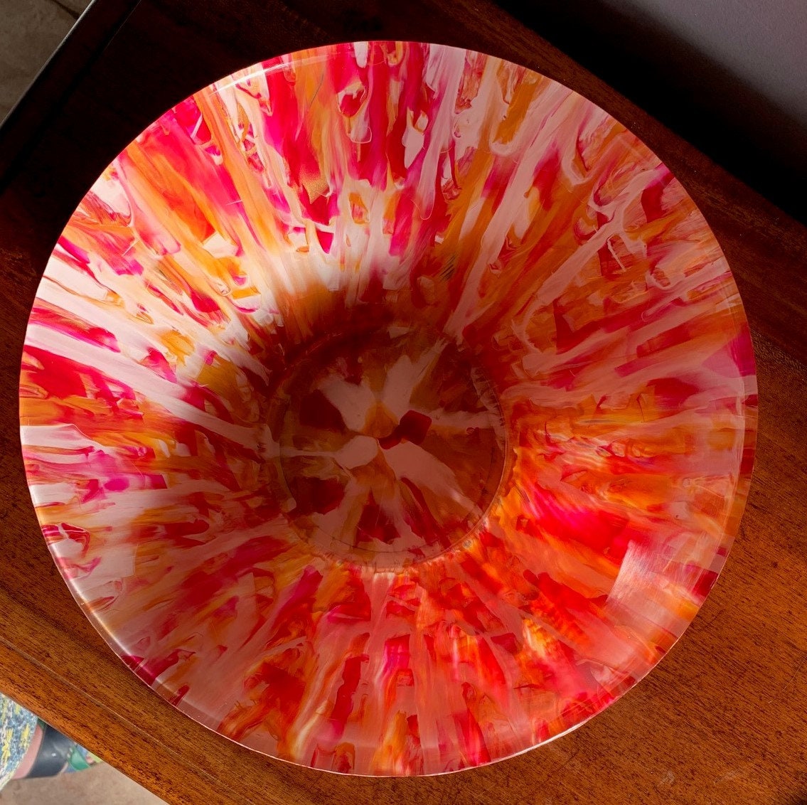 Large hand painted glass bowl using acrylic paint pouring Etsy