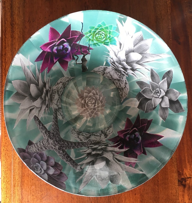 Stunning handmade decorated glass bowl using decoupage Etsy