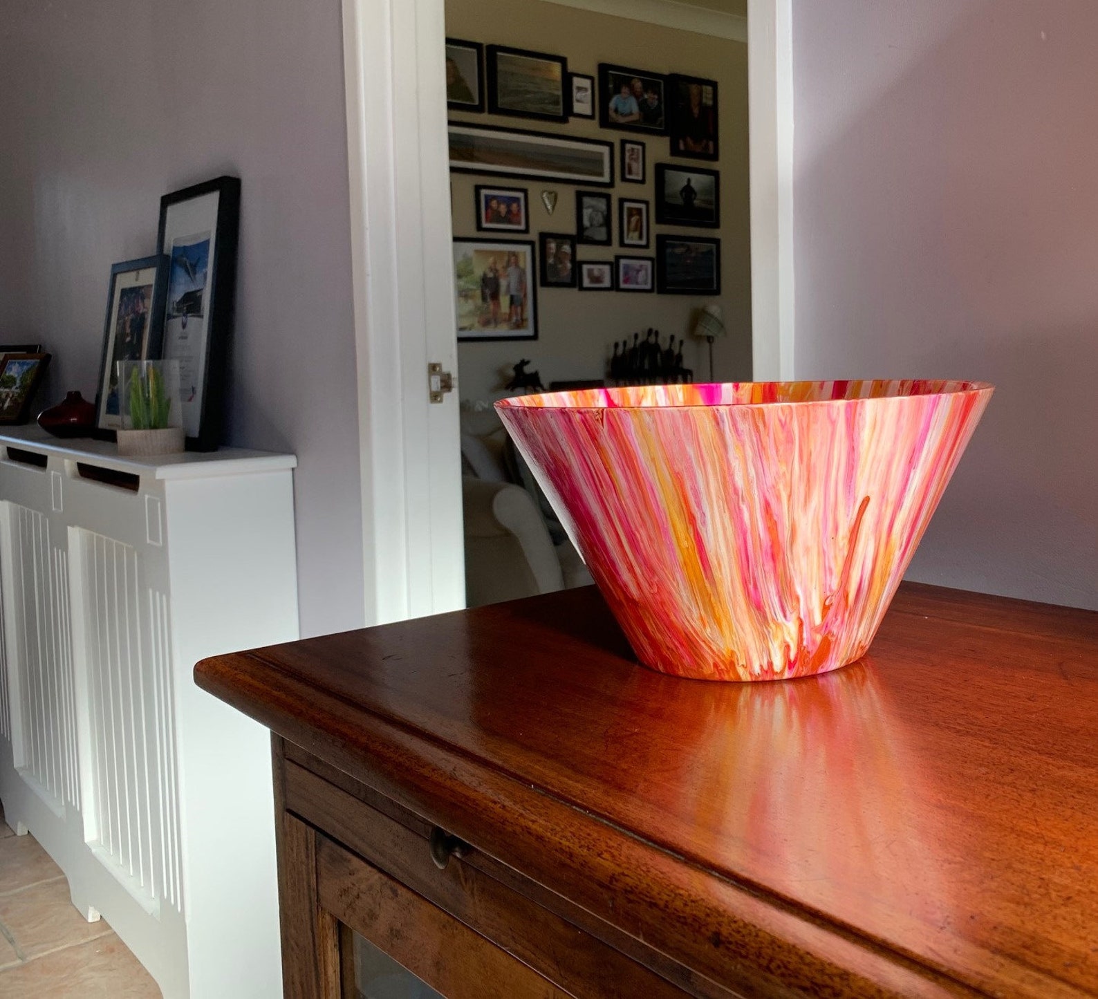 Large hand painted glass bowl using acrylic paint pouring Etsy