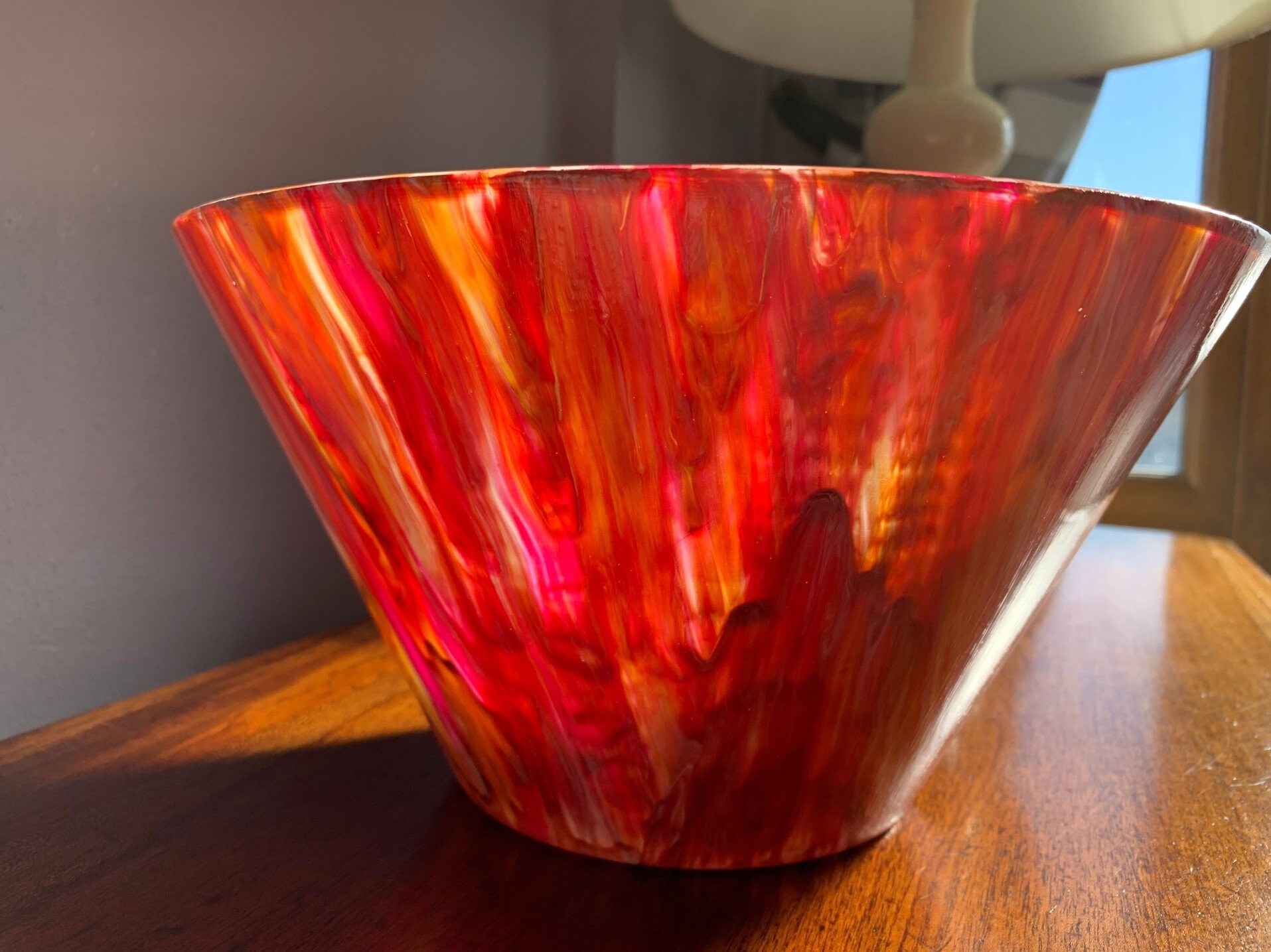 Large hand painted glass bowl using acrylic paint pouring Etsy