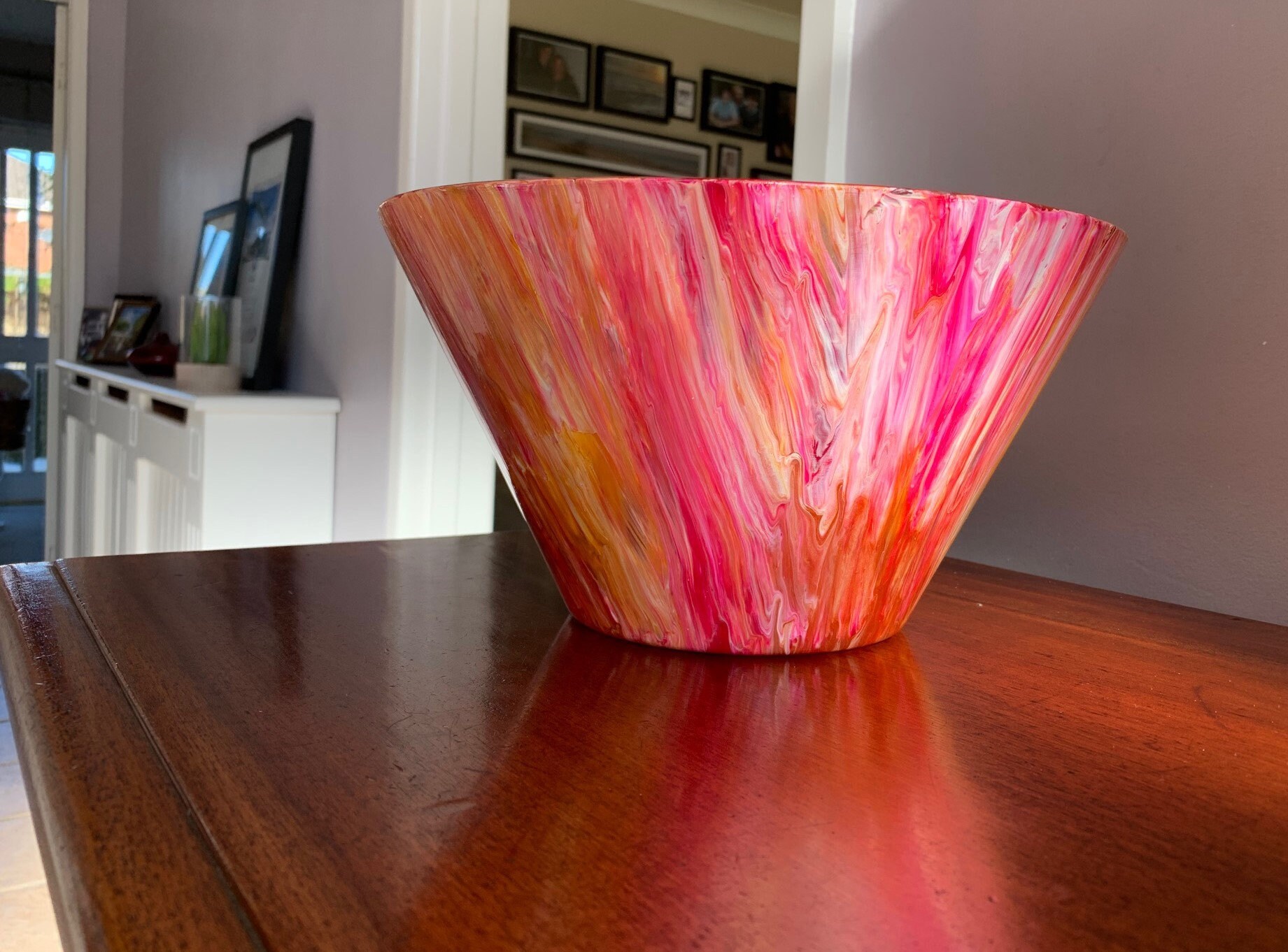 Large hand painted glass bowl using acrylic paint pouring Etsy
