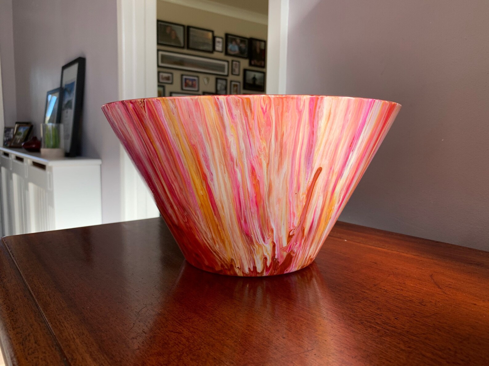 Large hand painted glass bowl using acrylic paint pouring Etsy