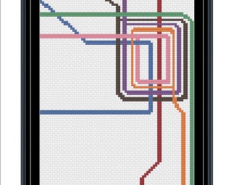 Chicago El Train CTA Map Cross Stitch Pattern PDF