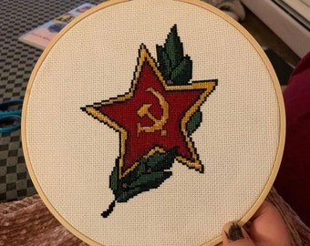 Hammer and Sickle Star with Olive Branch PDF Cross Stitch Pattern