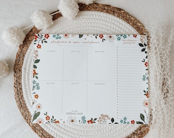 Flower Meal Planner, Organization, Planning, Stationery, Family Planner, Notes, 2024-2025, Flower, bilingual