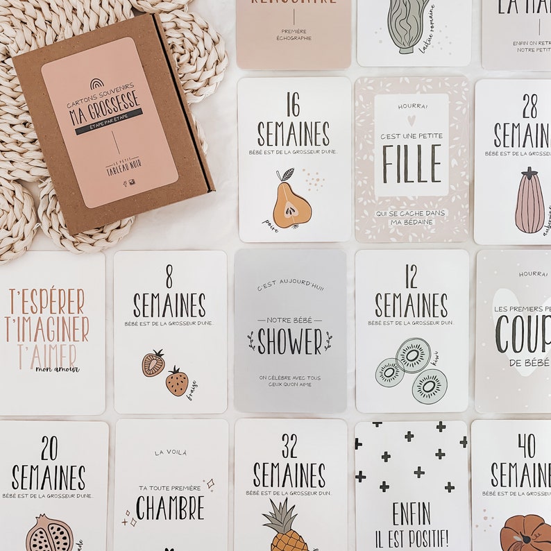 Cartes-étapes à photographier, Cartes étape grossesse, grossesse, cadeau pour maman, papeterie bébé, cadeau grossesse - Couleurs & Fruits image 2