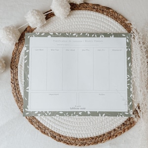 Planificateur de Semaine Feuillage, Organisation, Planification, Papeterie, Planificateur familial, Notes, 2024-2025, Sauge, bilingue