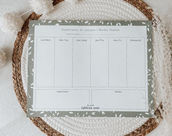 Foliage Week Planner, Organization, Planning, Stationery, Family Planner, Notes, 2024-2025, Sage, bilingual