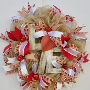 Rustic Love Wreath, Rustic Valentines Wreath, Burlap Valentines Wreath, Country Valentines Day Wreath, Shabby Chic Valentine&#39;s Wreath, V-Day