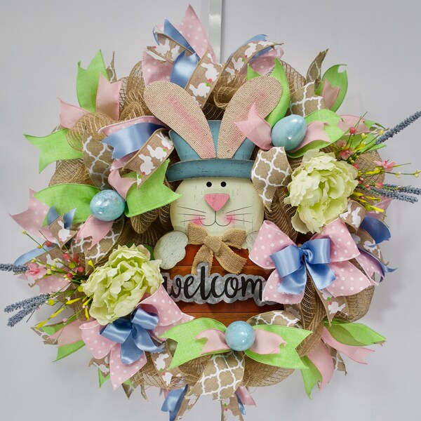 Rustic Easter Wreath, Burlap Easter Wreath, Shabby Chic Easter Wreath, Country Easter Wreath, Deco Mesh Easter Wreath, Whimsical Easter Wrea