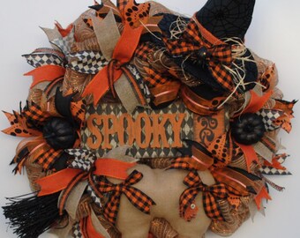 Shabby Chic Witch Wreath, Whimsical Halloween Wreath, Primative Halloween Wreath, Rustic Halloween Wreath, Halloween Wreath, Spooky Wreath