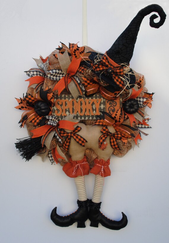 Shabby Chic Witch Wreath, Whimsical Halloween Wreath, Primative Halloween Wreath, Rustic Halloween Wreath, Halloween Wreath, Spooky Wreath