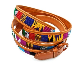Deadstock VINTAGE: 1980's - Native Guatemala Handwoven Leather Faja - Belt - Leather Belt - New Old Stock