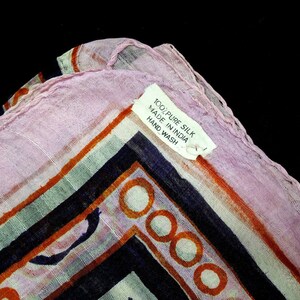 Deadstock VINTAGE: 1970's India Hand Blocked Ultra Sheer 100% Silk Gauze Scarf Cheese Cloth Hand Rolled SKU 1-G3-00007754 image 6