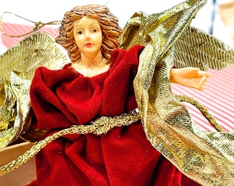 VINTAGE: Velvet Angel Ornament - Christmas Doll Ornament - Red Velvet - SKU Tub-28-00034600