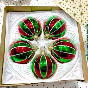 VINTAGE: West Germany Mercury Glass Ornaments in Box - Red and Green Ornaments - Made Germany - Holiday Christmas Xmas Decorations