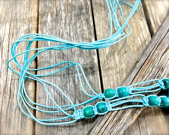 VINTAGE: Macrame String Shell Tie Belt - Blue Bel… - image 5