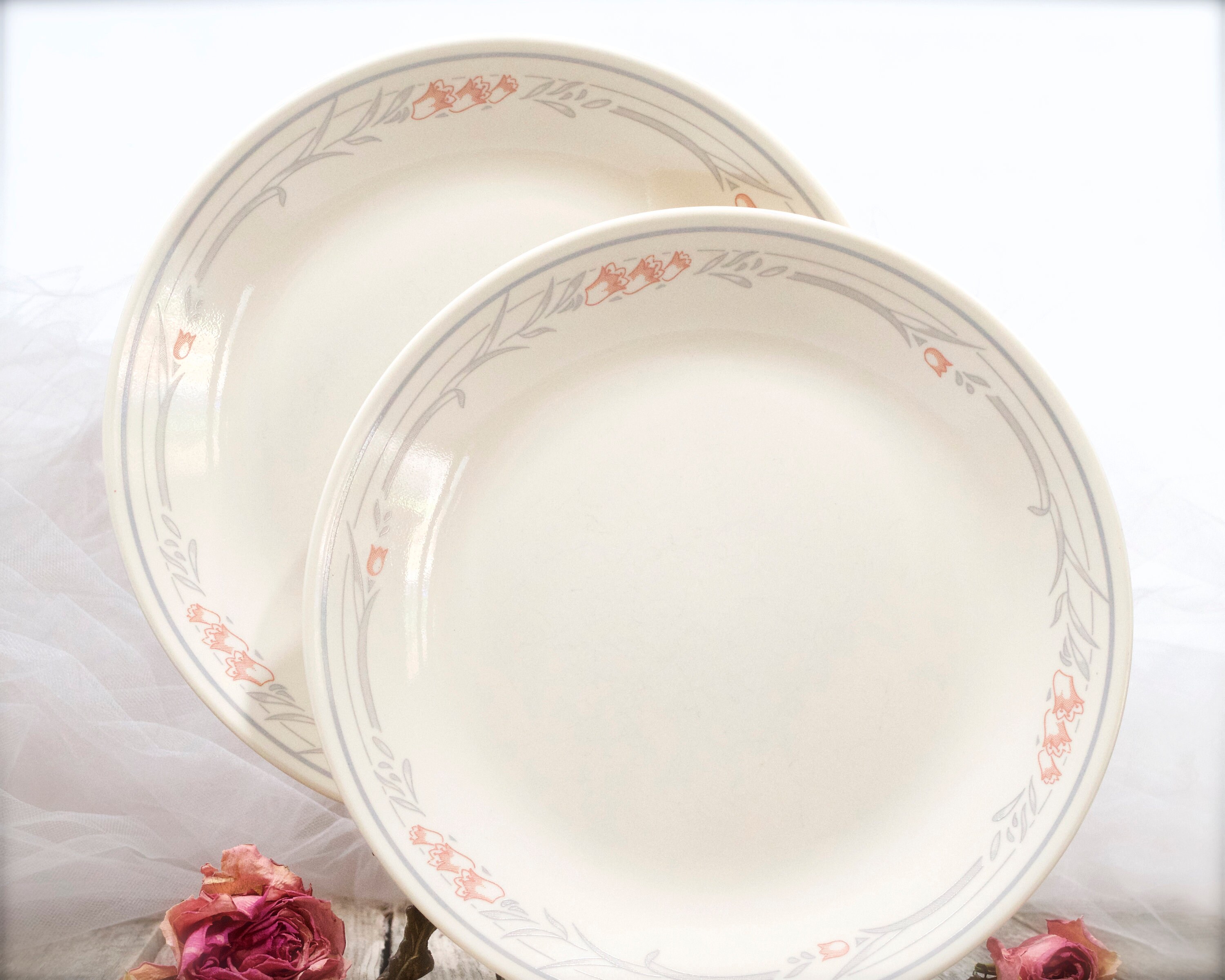VINTAGE 8pc Corelle Rose Dinner Plates Ivory Porcelain Replacements SKU 22 E 00032615 Etsy