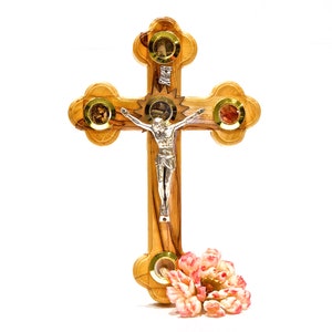 VINTAGE: 7&quot; Wall Jerusalem Olive Wood Cross - Crucifix - Holy Land - Religion - SKU 23-A-00012109