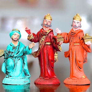 VINTAGE: 3 Italian Colorful Plastic Wisemen Figurines - Nativity Replacement - Made in Italy - SKU 15-C2-00014005