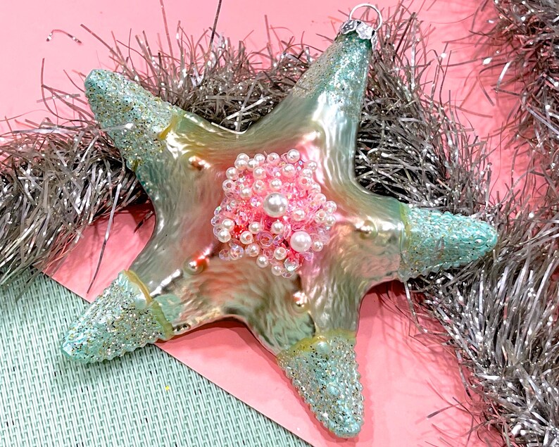VINTAGE Glass Starfish Ornament Holiday Ornament Lake House, Ocean