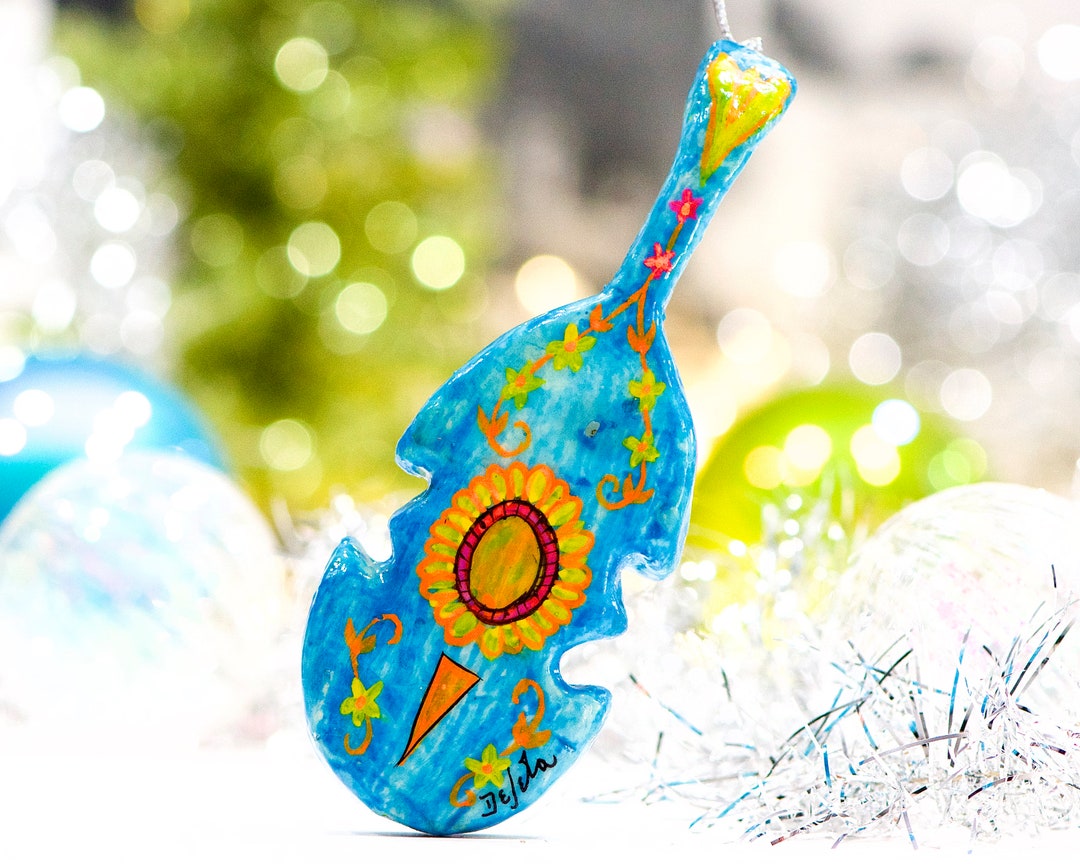 VINTAGE Signed Paper Mache Art Violin Ornament Instrument Ornament