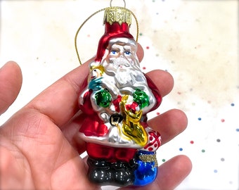 VINTAGE: Glass Christmas Santa Ornament - Mercury Ornament - Christmas Ornaments Holiday Decorations Xmas