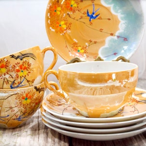 VINTAGE: 4 Sets Hand Painted Lustware Cup and Saucer Japan Hand Painted SKU 32-D-00016768 画像 5