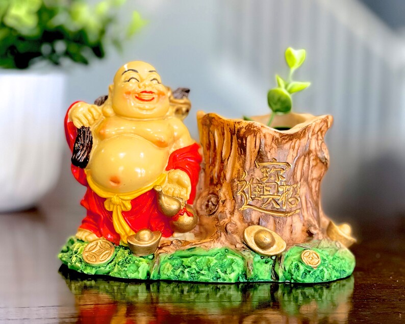 VINTAGE: Asian Solid Resin Buddha Good Luck Wealth Coin Holder Planter Candle Holder SKU 24-C-00030740 image 5