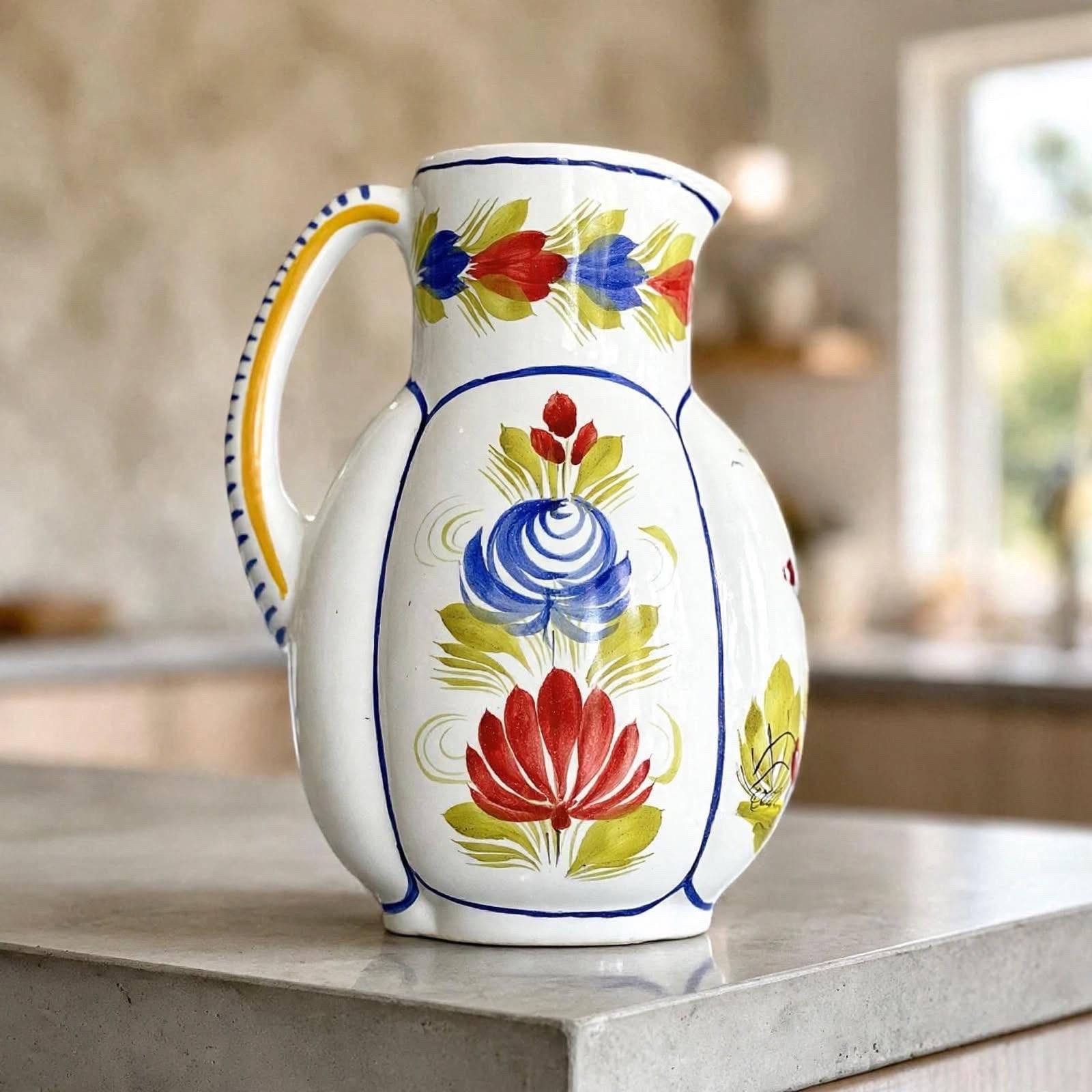 Pottery Pitcher, Henriot Quimper French Faience | Hand Painted