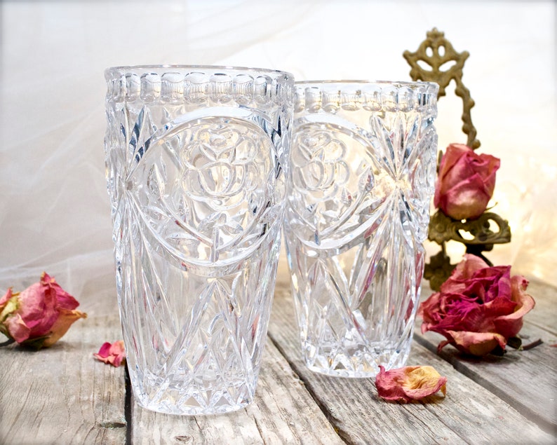 VINTAGE: 2pc Deep Cut Crystal Tumblers Cups Flower Cut Beauty and Elegance SKU 32-B-00032572 image 3