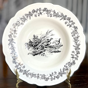 VINTAGE: New England Toile Rimed 9 1/4&quot; Soup Bowl - Tabletops Unlimited - Replacement, Collecting - SKU 36-D-00035183