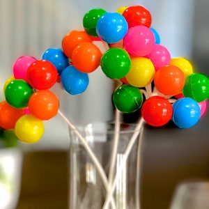 VINTAGE: 3 Plastic Colorful Balloon Cluster Picks - Cake Cupcake Toppers, Birthday Picks, Party Favor, Birthday Decor - SKU Tub-393-00035290