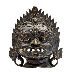 ANTIQUE: Old Loss Wax Cast Mahakala Standing Mask - Wrathful Deity - India - Spiritual, Ritual, Ceremony, Collectable - SKU 22-C-00017835