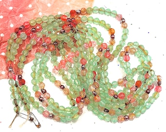 VINTAGE: 118" Small Mercury Glass and Plastic Bead Garland - Miniature Glass Bead Garland - Hollow Beads - SKU 00040007