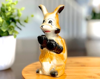 VINTAGE: Ceramic Boxing Kangaroo Figurine - Kids Room - Handcrafted - Hand Painted - Gift Idea - SKU 24-D-00010322