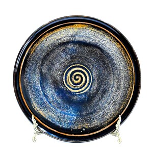 VINTAGE: Signed Steve M Sanchez Studio Pottery Stoneware Swirl Brown Plate Ceramics SKU 00028-D-31334 image 2