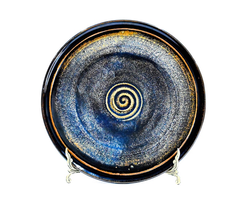 VINTAGE: Signed Steve M Sanchez Studio Pottery Stoneware Swirl Brown Plate Ceramics SKU 00028-D-31334 image 2