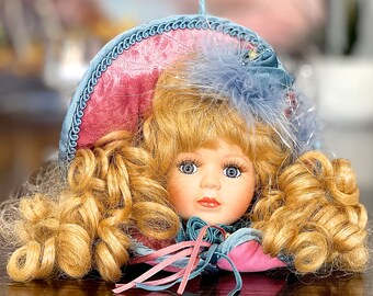 VINTAGE: Porcelain Doll Ornament - Fabric Doll - Christmas Doll - Doll Ornament - SKU 00040220