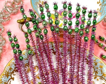 Steli di ciniglia, decorazioni vintage con perline effetto mercurio / Materiale per lavori creativi natalizi / Fascino vintage, 15 cm, confezione da 10