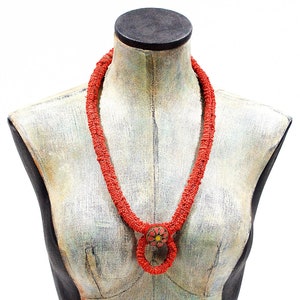 VINTAGE: Large Tibetan Beaded Necklace Handcrafted Red Necklace SKU 4-C5-00005445 image 1