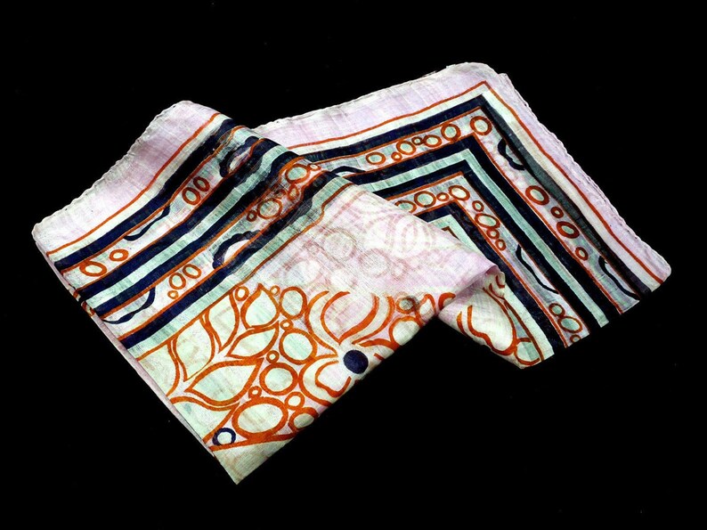 Deadstock VINTAGE: 1970's India Hand Blocked Ultra Sheer 100% Silk Gauze Scarf Cheese Cloth Hand Rolled SKU 1-G3-00007754 image 5