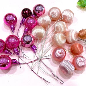 VINTAGE: Mixed Pink Craft Supplies - Glass and Satin Picks - Satin Balls - Crafts - Holiday Christmas Ornament