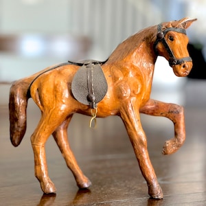 Vintage Brown Leather Horse Figurine: Collectible Toy