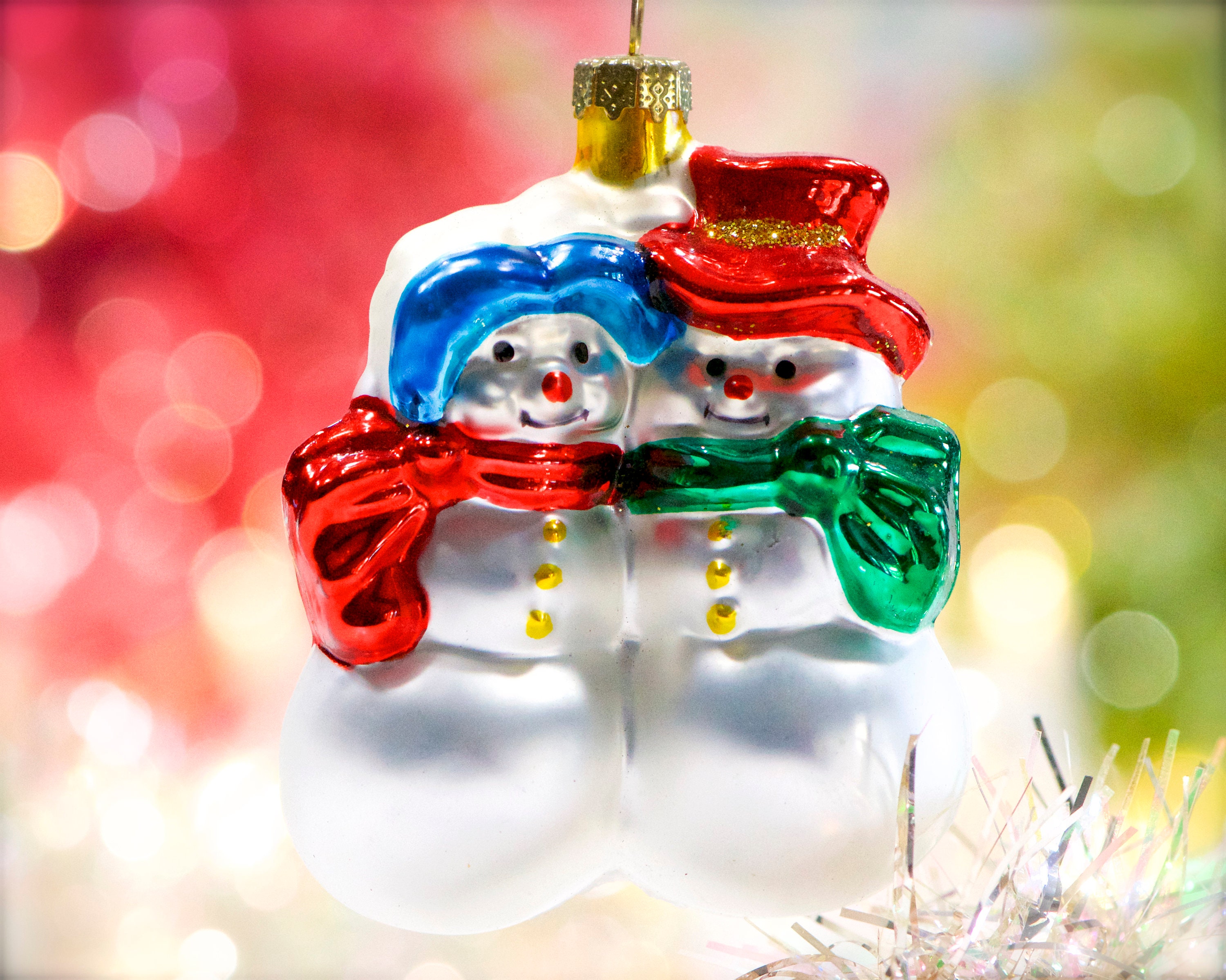 VINTAGE: Mr. and Mrs. Snowmen Blown Glass Ornament - Thomas