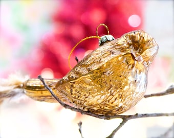 VINTAGE: Glass Bird Ornament with Feather Tall - Blown Figural Ornament - Christmas - Holidays - SKU 1-A-00033635