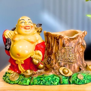 VINTAGE: Asian Solid Resin Buddha Good Luck Wealth Coin Holder Planter Candle Holder SKU 24-C-00030740 image 1