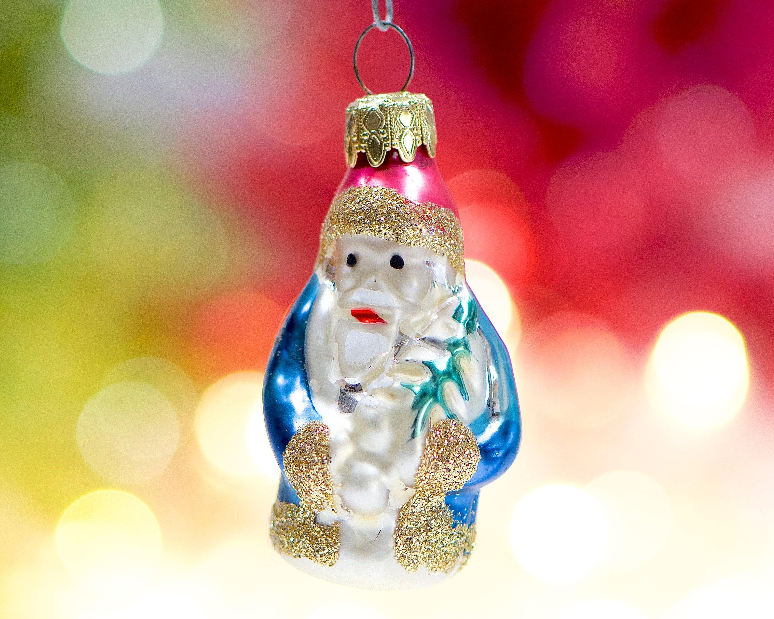 Mercury Glass, Vintage West German Santa, Mouth-blown Ornament