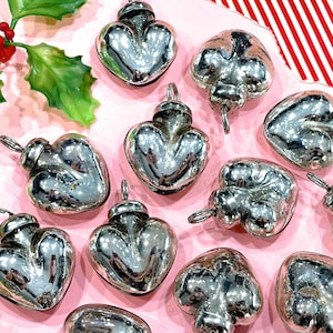 VINTAGE: 5pcs - Small Silver Mercury Glass Heart Ornaments - Heart Pendants - Kugel Style Christmas Ornaments