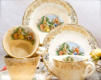 VINTAGE: 3 Sets - Unique Small Cup and Saucer Sets - Eastern VINTAGE: 3 Sets - Unique Small Cup and Saucer Sets - Eastern